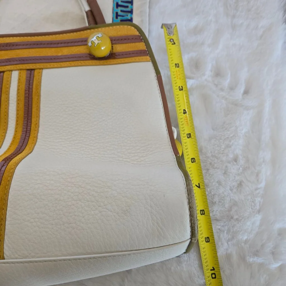 Vtg Tory Burch Limited Edition Contrast-T Striped Pebbled Leather Satchel